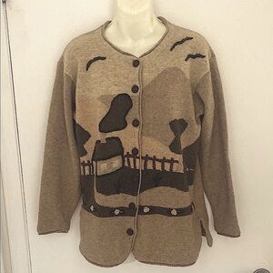 VINTAGE TRANSIT Romantique long sleeved lambswool tan sweater Size Medium